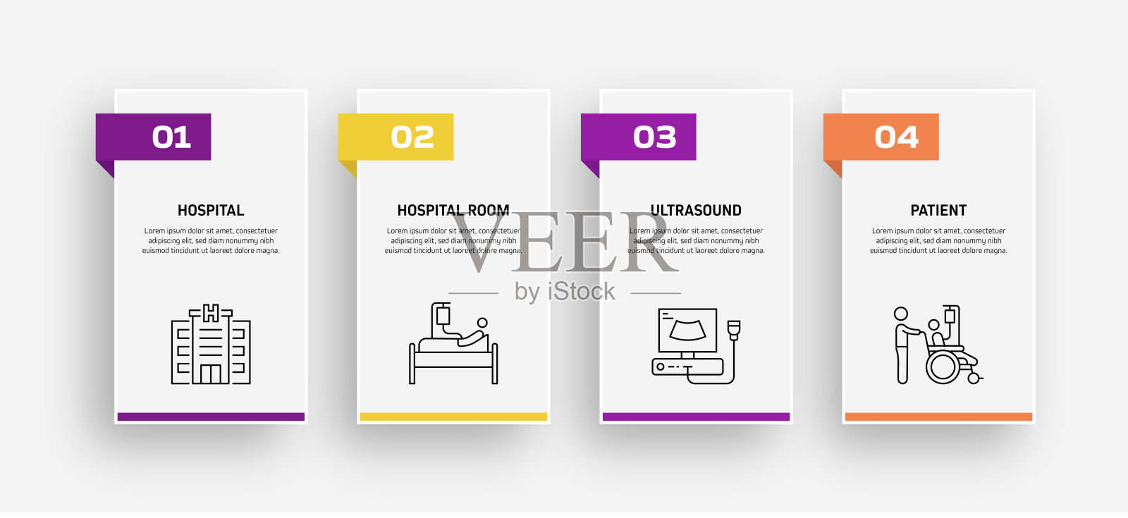 医疗保健和医疗相关流程信息图模板。过程时间图。使用线性图标的工作流布局插画图片素材
