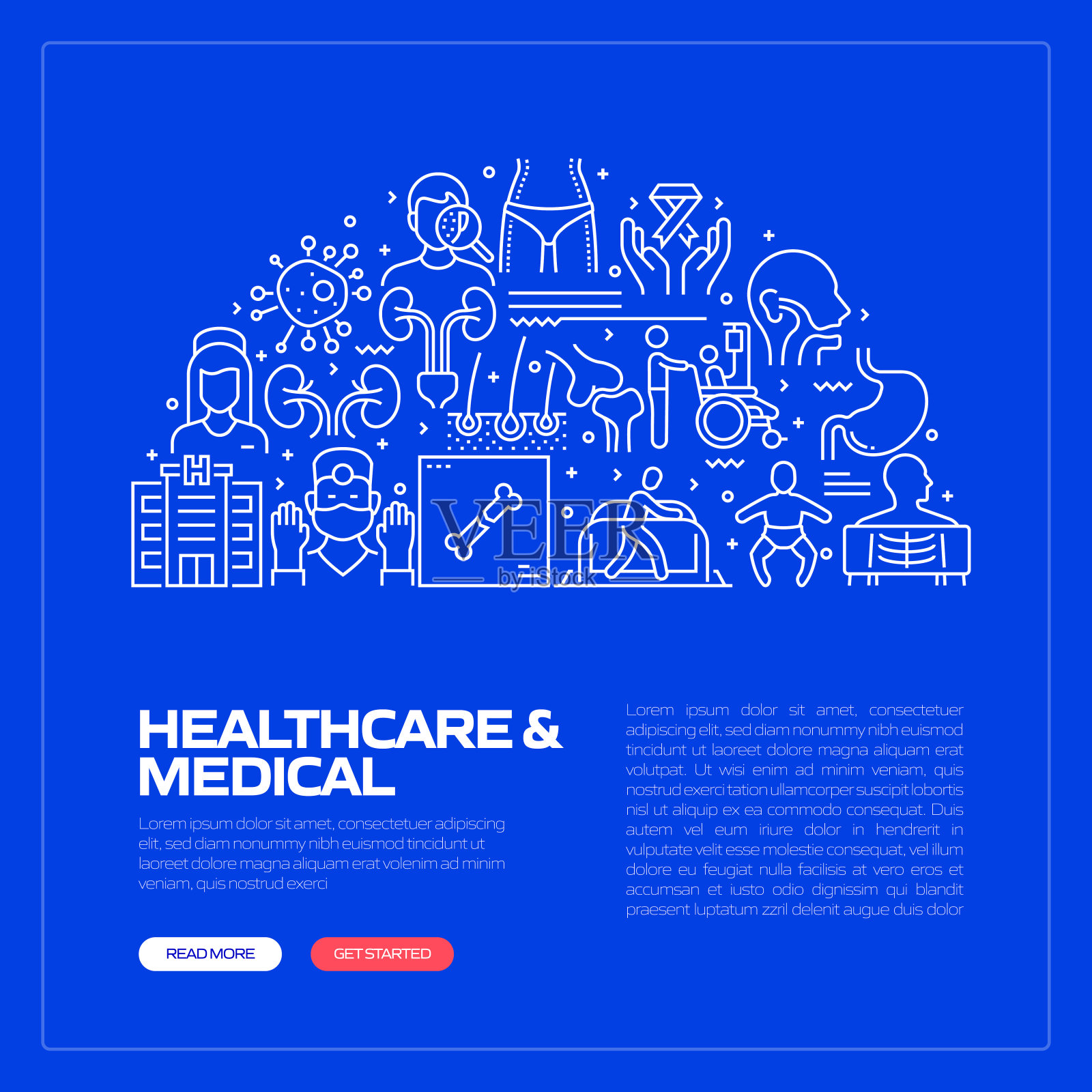 医疗保健和医疗相关的现代线条风格矢量插图插画图片素材