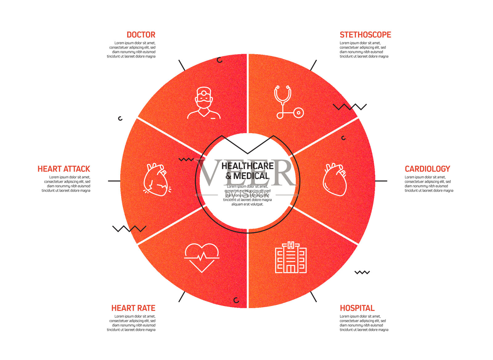 医疗保健和医疗相关流程信息图模板。过程时间图。使用线性图标的工作流布局插画图片素材