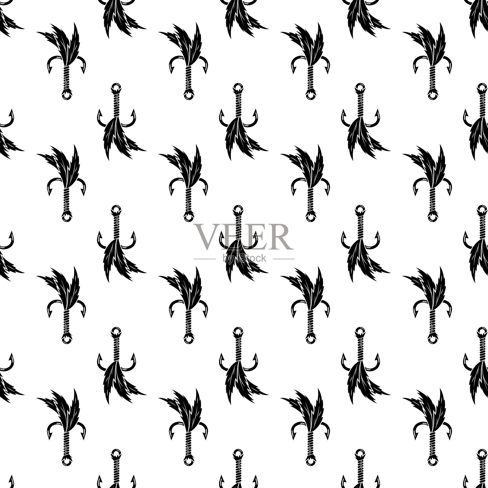 鱼钩羽毛图案无缝拼接插画图片素材