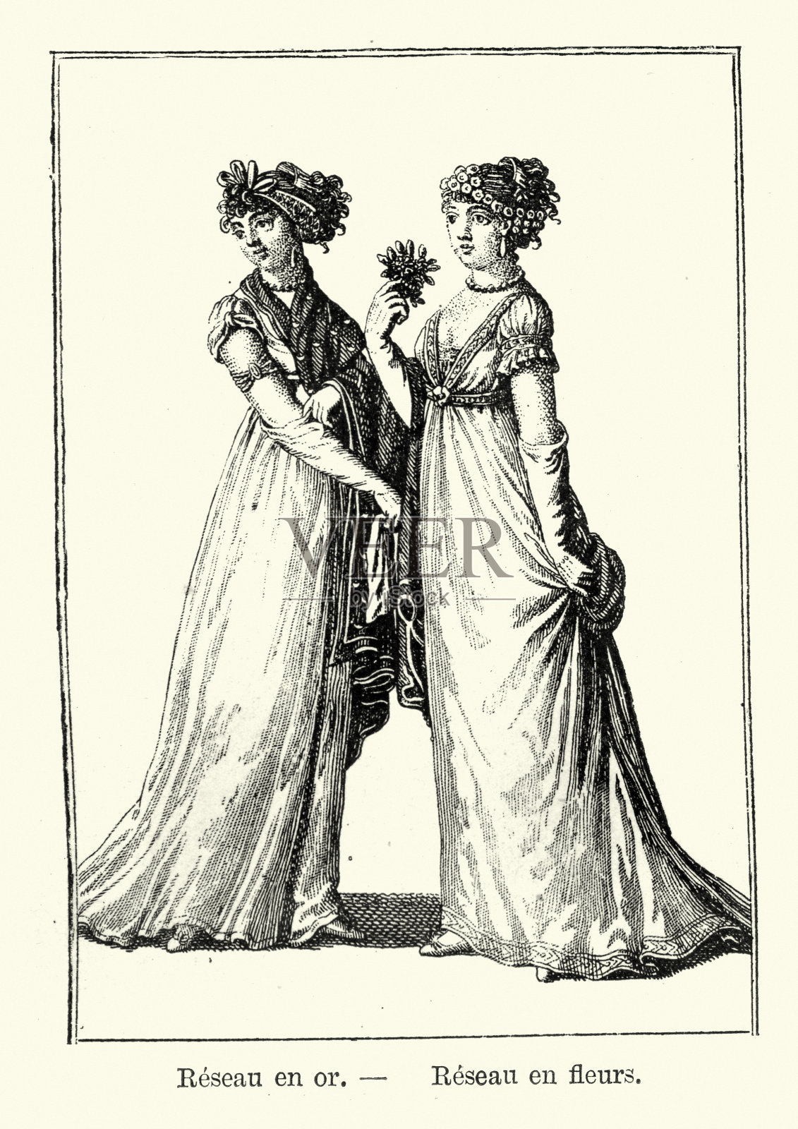 19世纪早期法国妇女的时尚插画图片素材