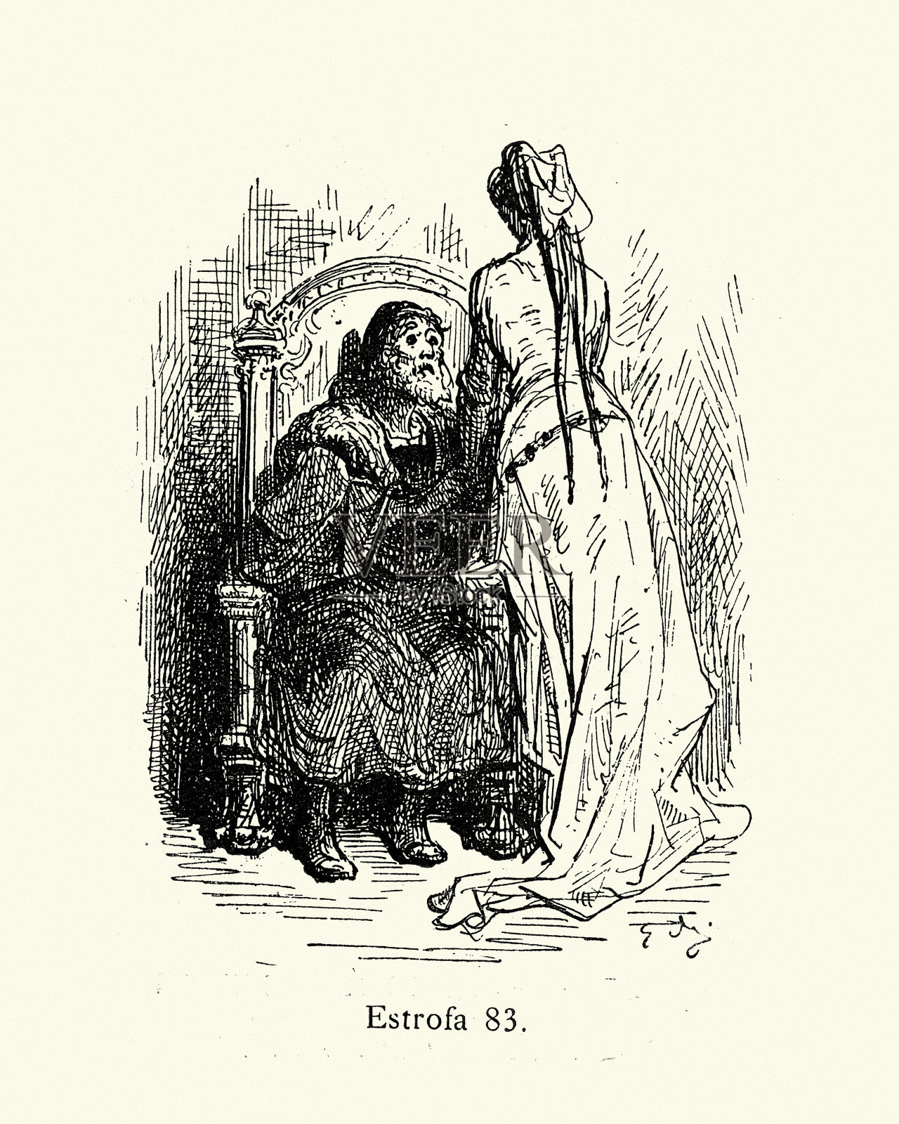 中世纪的公主和她的父亲国王谈话插画图片素材