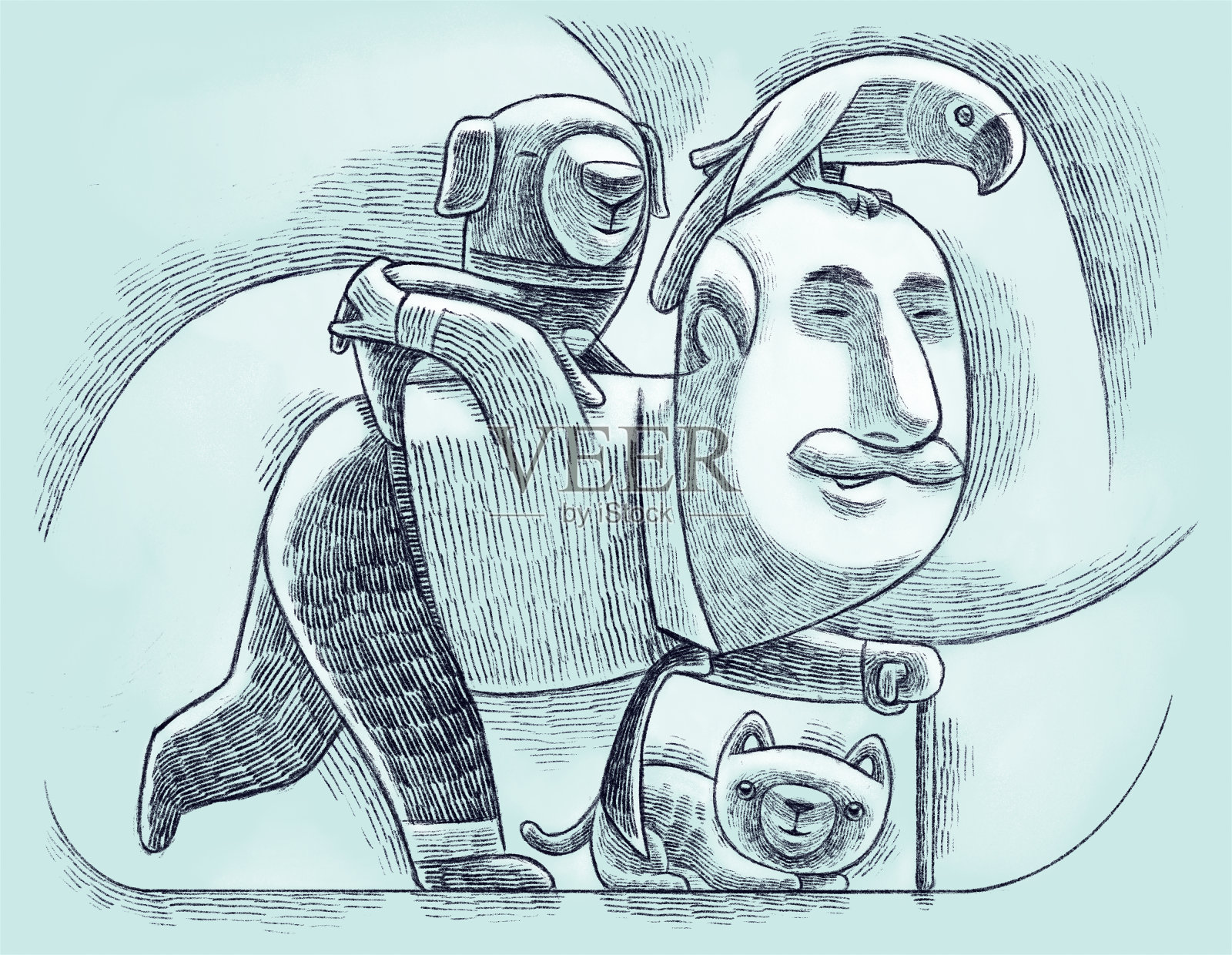 老人带着宠物狗插画图片素材