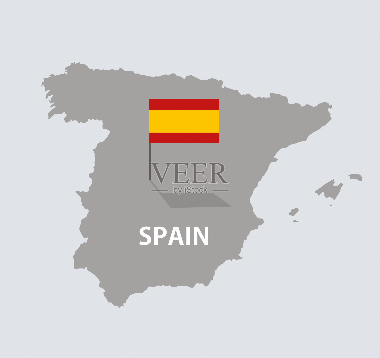 西班牙带旗地图插画图片素材