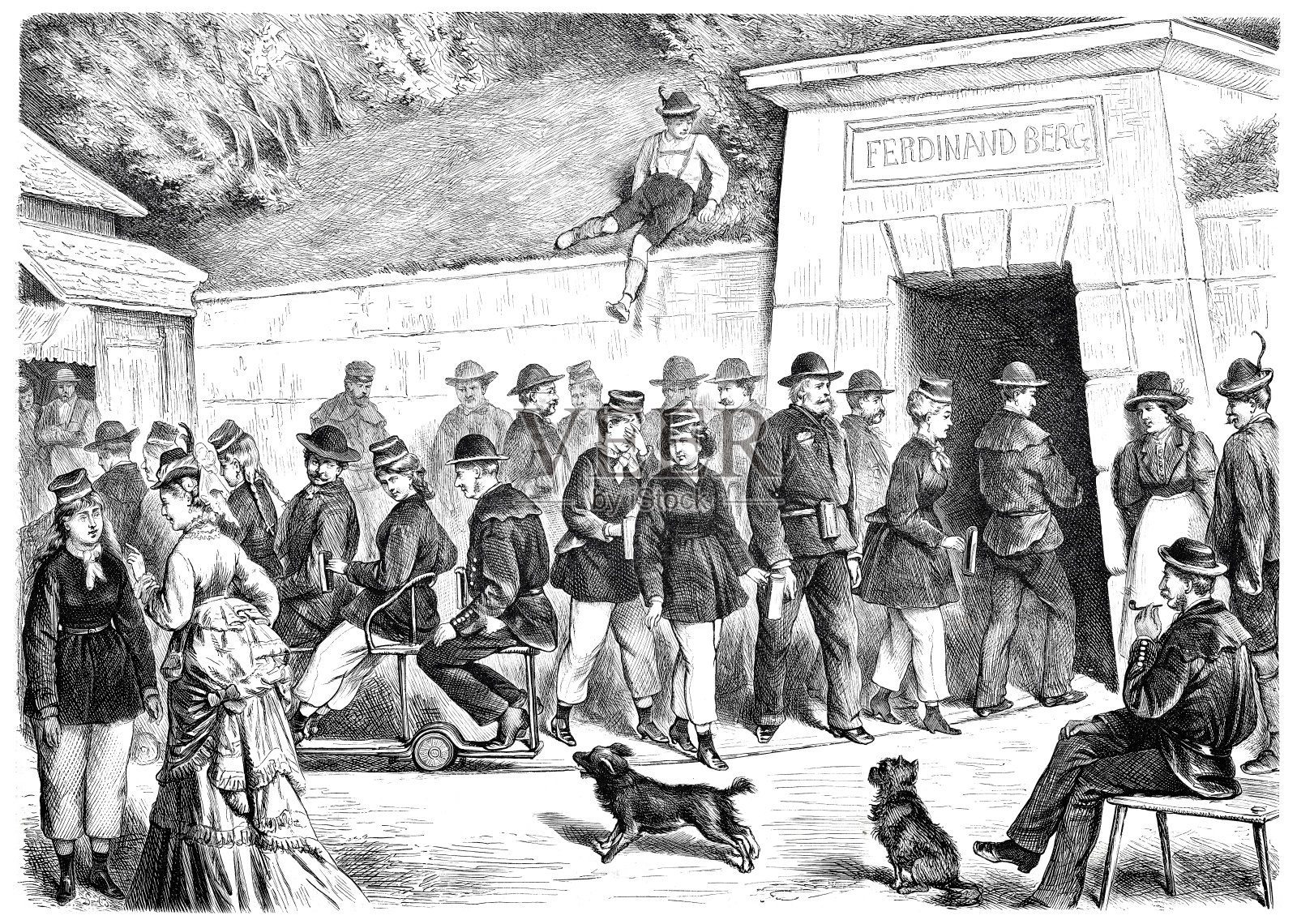 游客进入贝希特斯加登矿插画图片素材