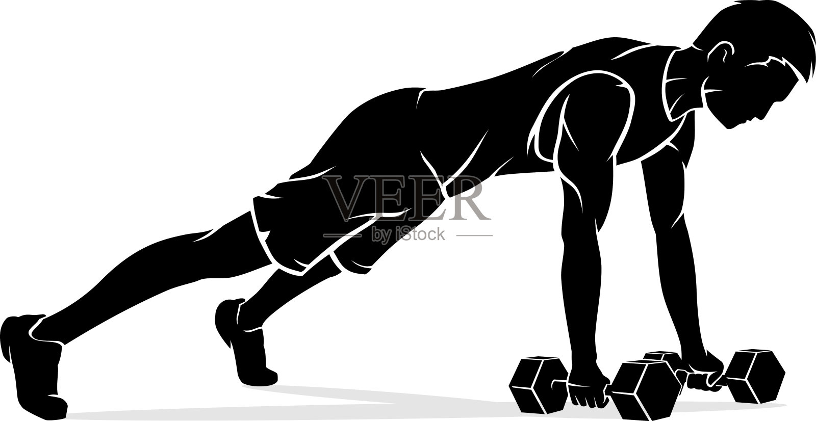 男士健身，用哑铃做俯卧撑插画图片素材