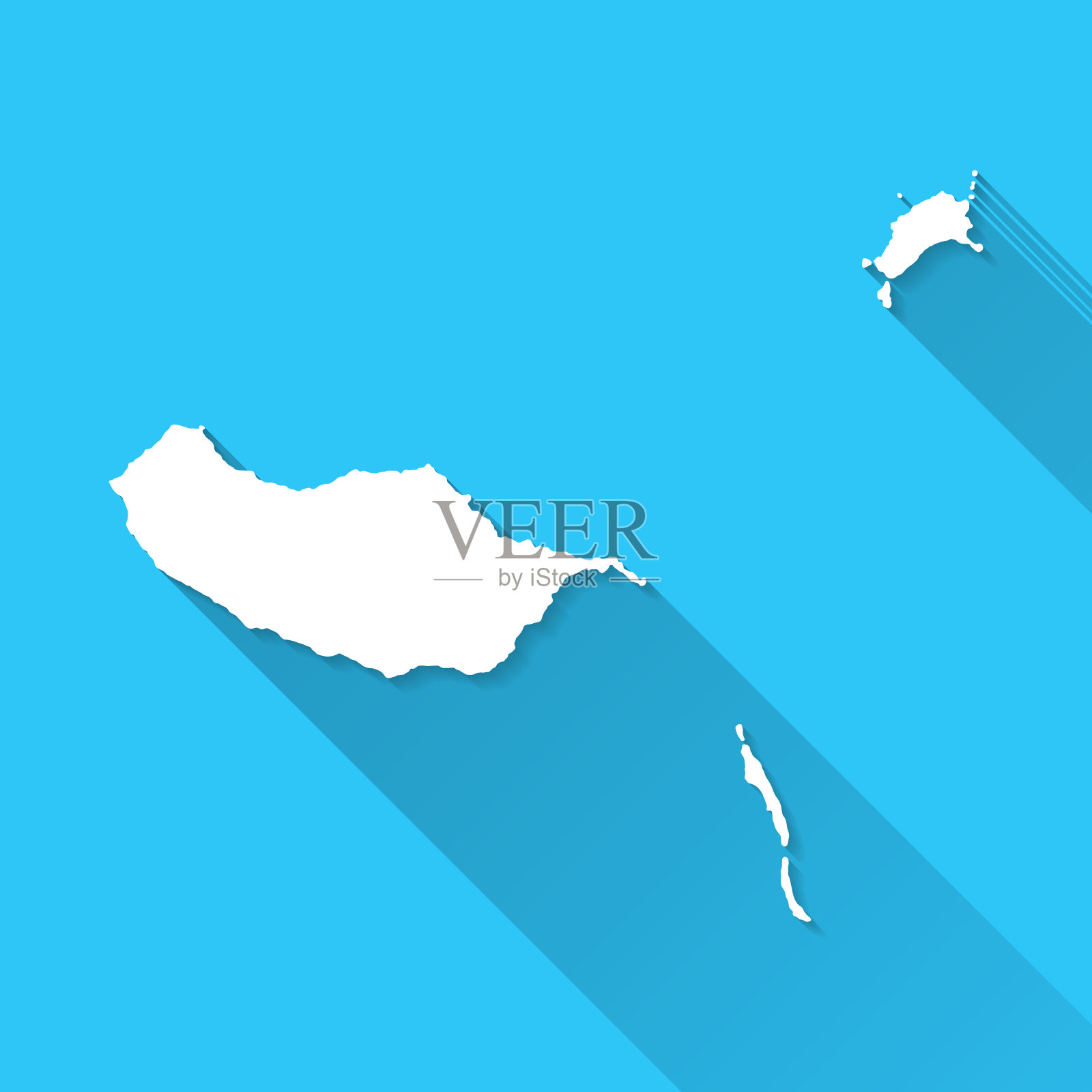 马德拉群岛地图与长阴影在蓝色背景-平面设计插画图片素材
