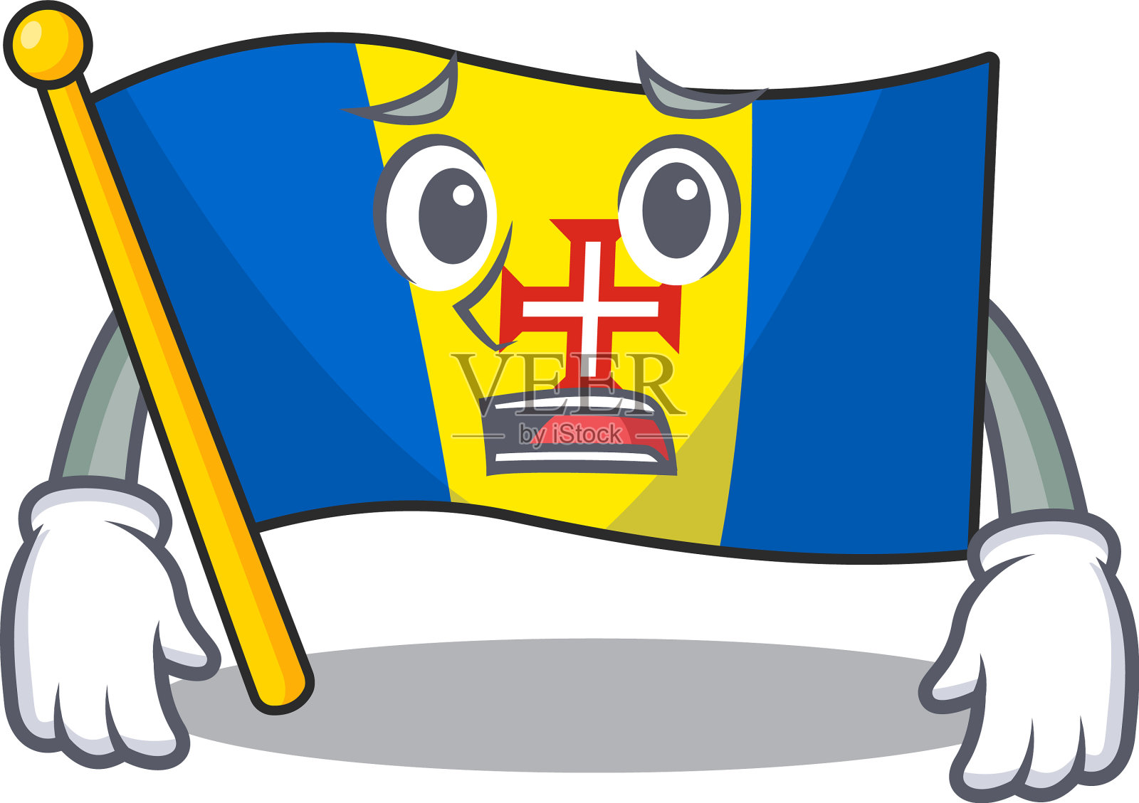 马德拉旗卡通人物显示害怕的表情插画图片素材