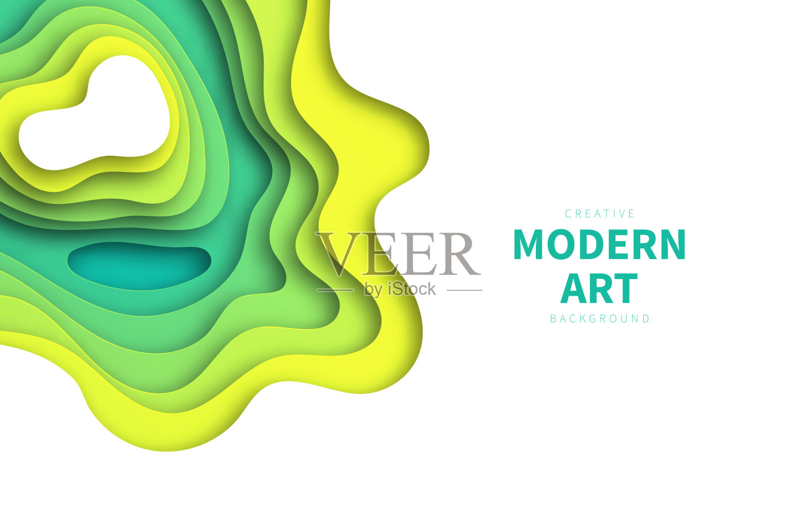 剪纸背景-绿色抽象波浪形状-新潮的3D设计插画图片素材