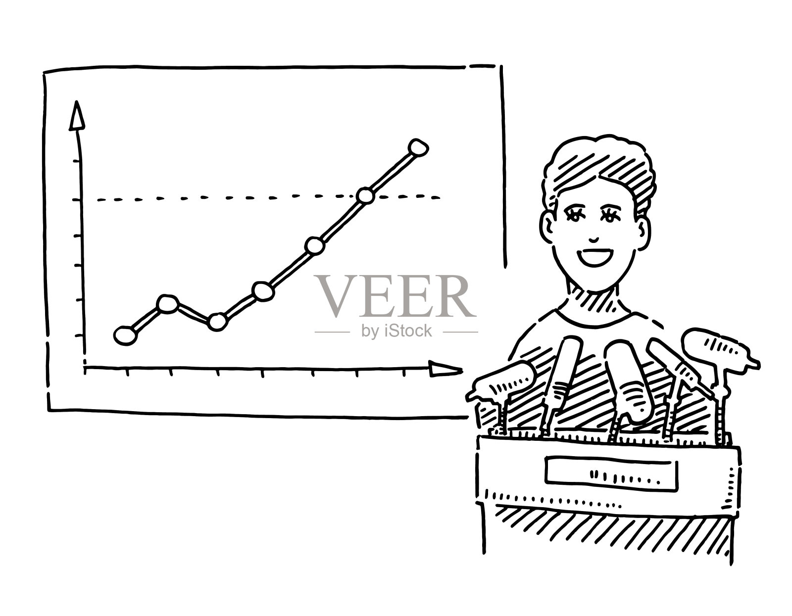 女商人在讲台上解释图表绘制插画图片素材
