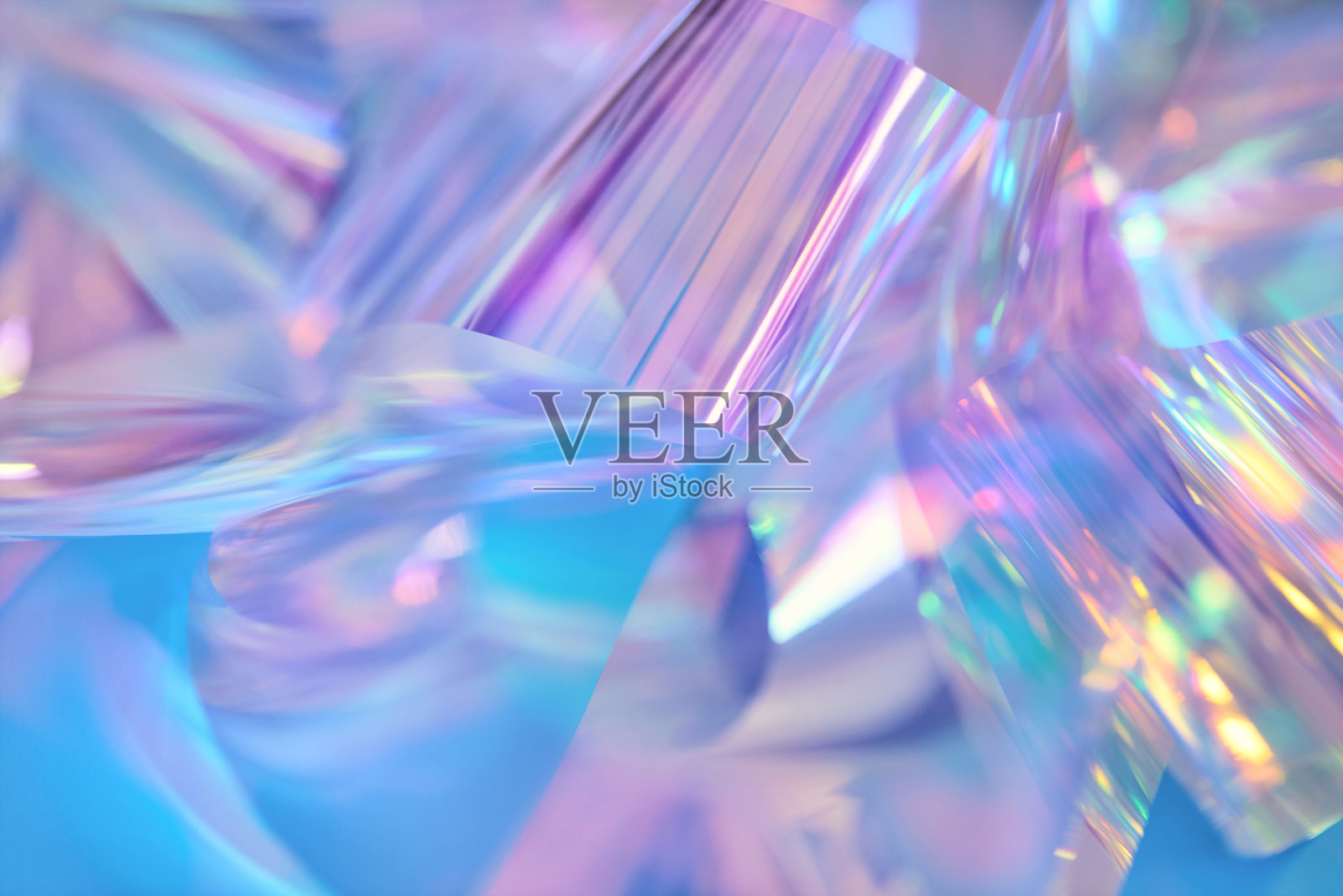 柔和的霓虹蓝色，紫色，粉红色，薄荷全息金属箔背景照片摄影图片