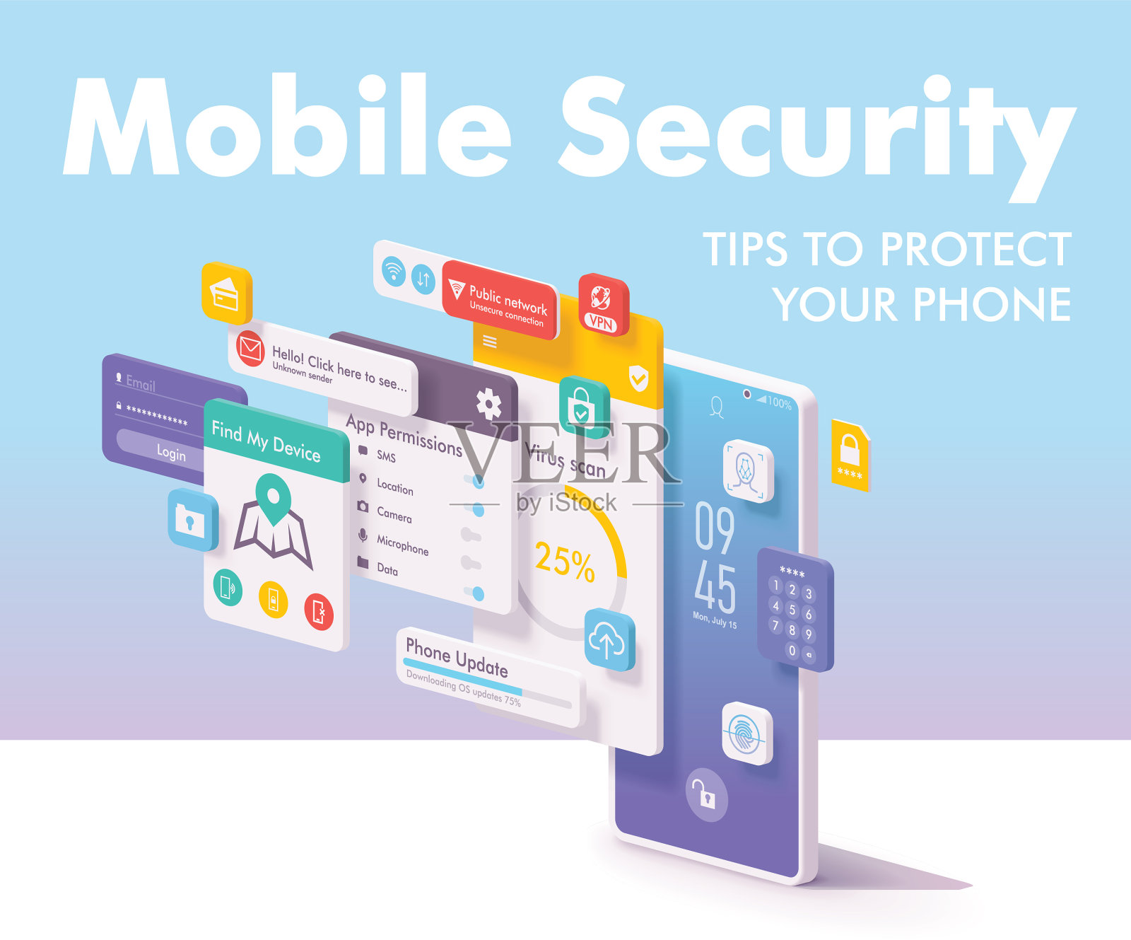 移动安全和数据保护的概念插画图片素材