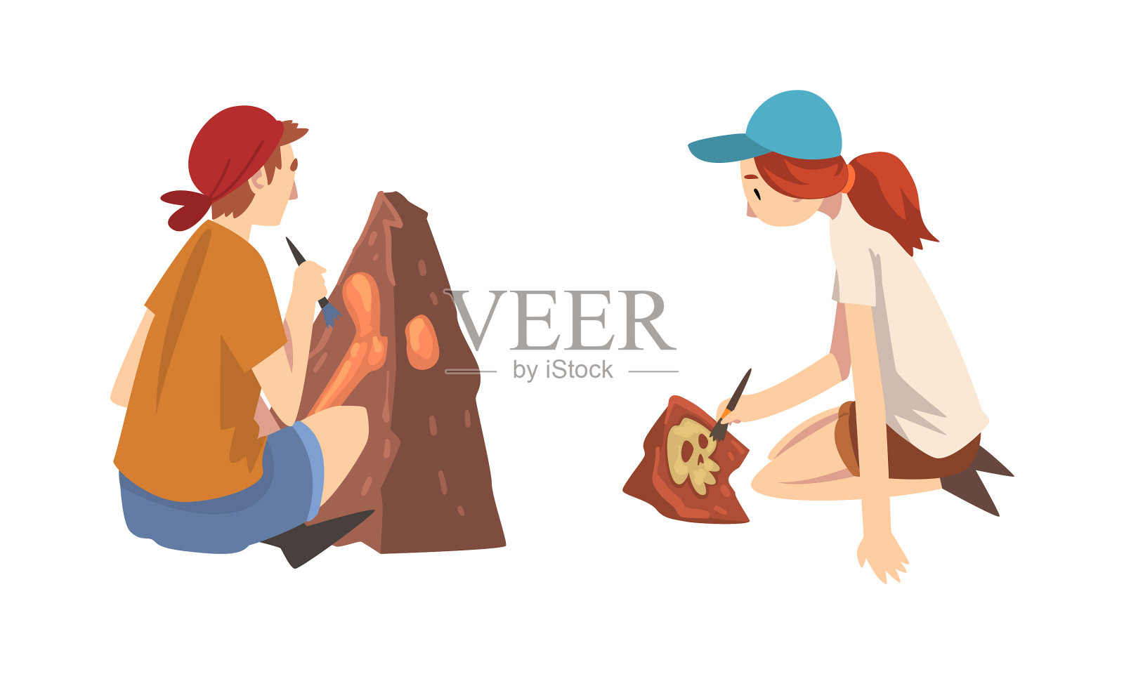 女考古学家用刷子搜寻插画图片素材