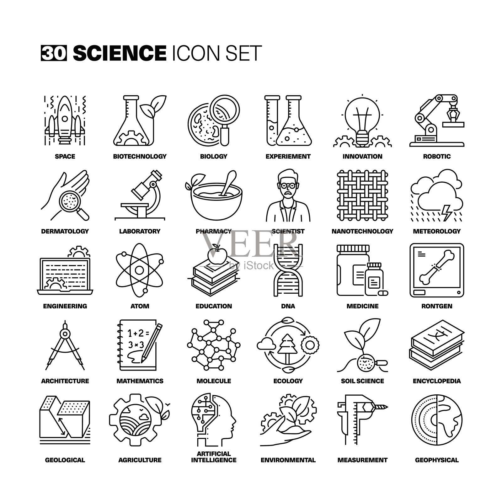 科学线图标设置插画图片素材