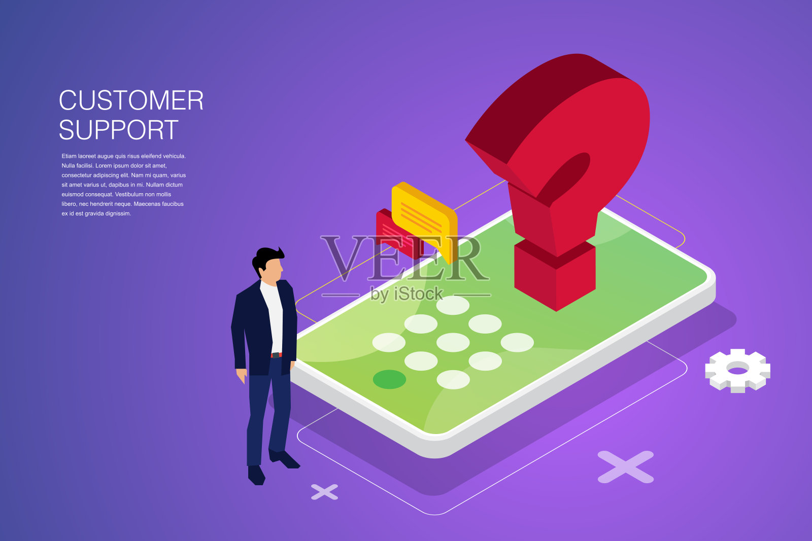 等距设计。客户支持，电话支持，库存说明插画图片素材