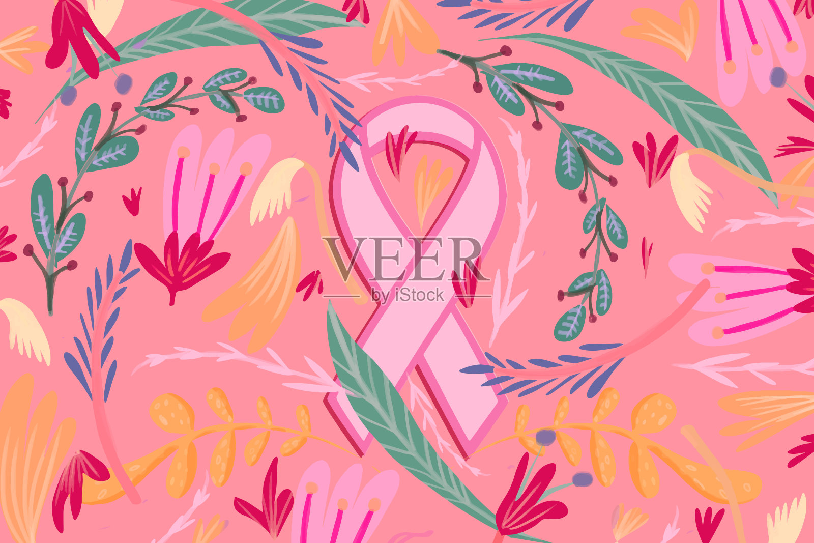 粉红丝带，提高乳腺癌意识插画图片素材