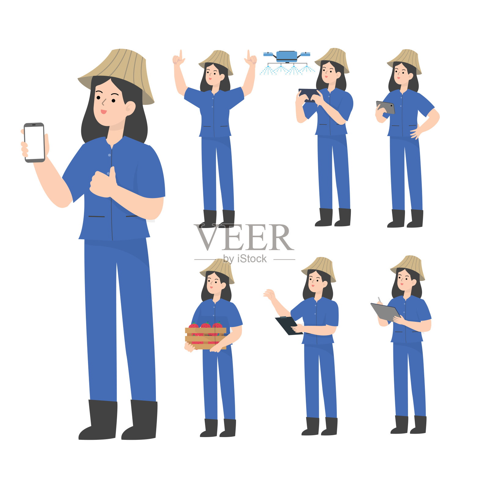 泰国女人聪明的农民卡通呈现概念设计元素图片