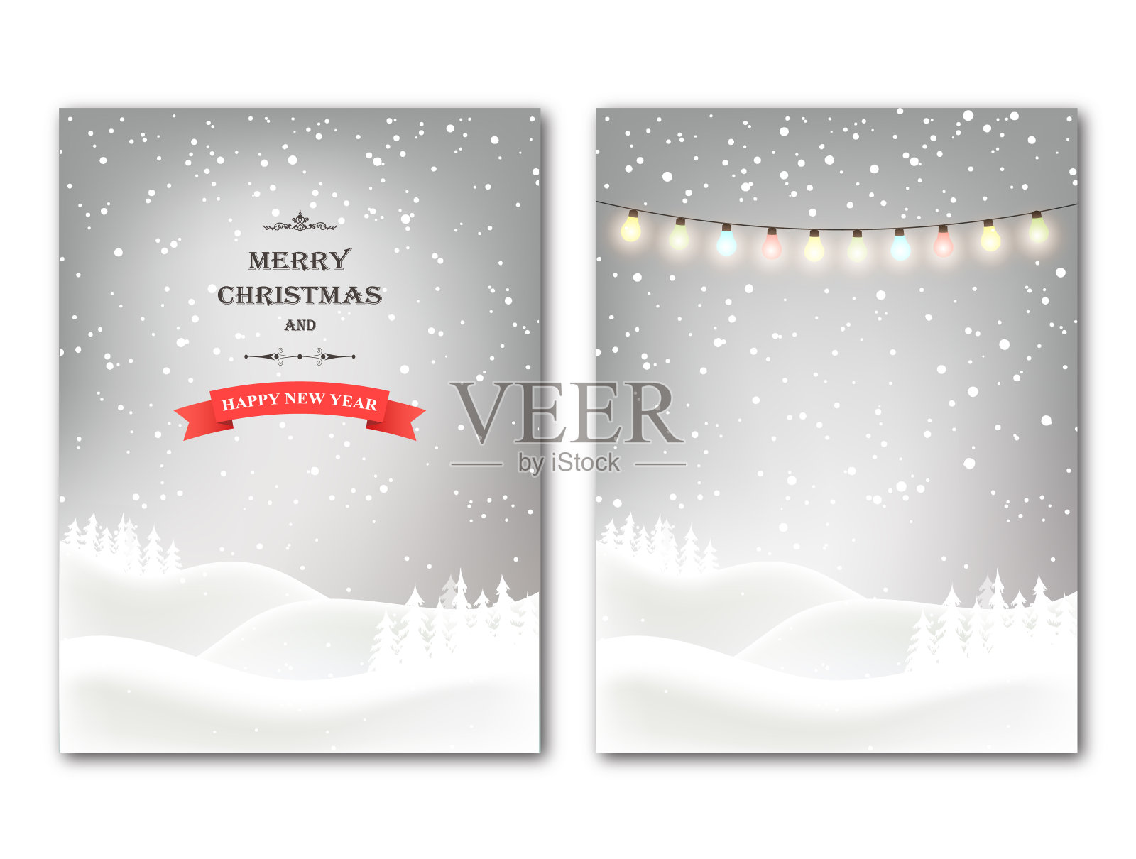 冬季圣诞雪背景。圣诞贺卡。新年贺卡与复印空间和圣诞灯。插画图片素材