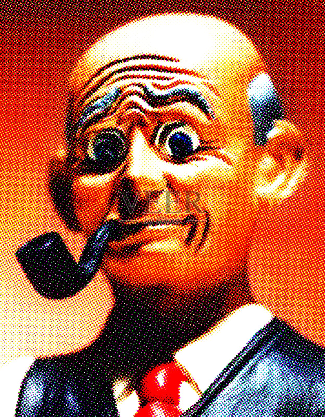 担心秃头抽烟斗插画图片素材