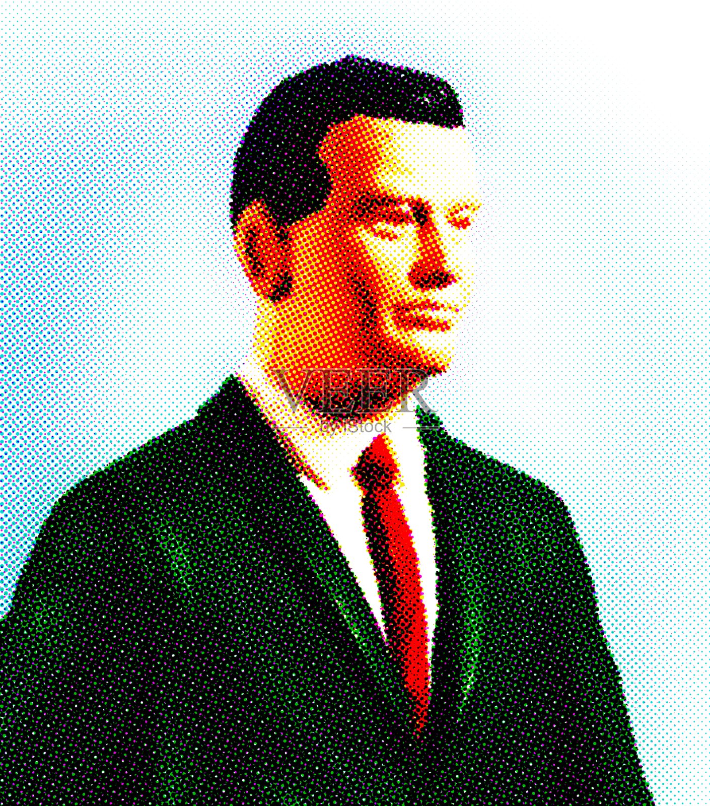 穿着绿色夹克和红色领带的男人插画图片素材