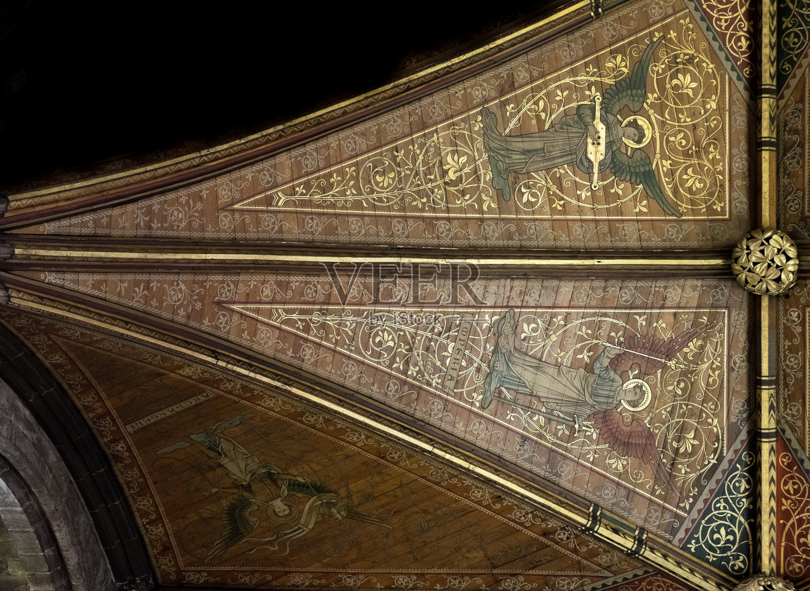 切斯特大教堂屋顶细节黄金艺术品照片摄影图片