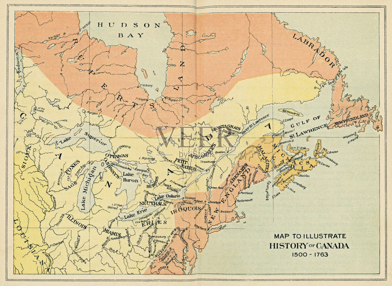 从16世纪到18世纪的加拿大古董地图插画图片素材
