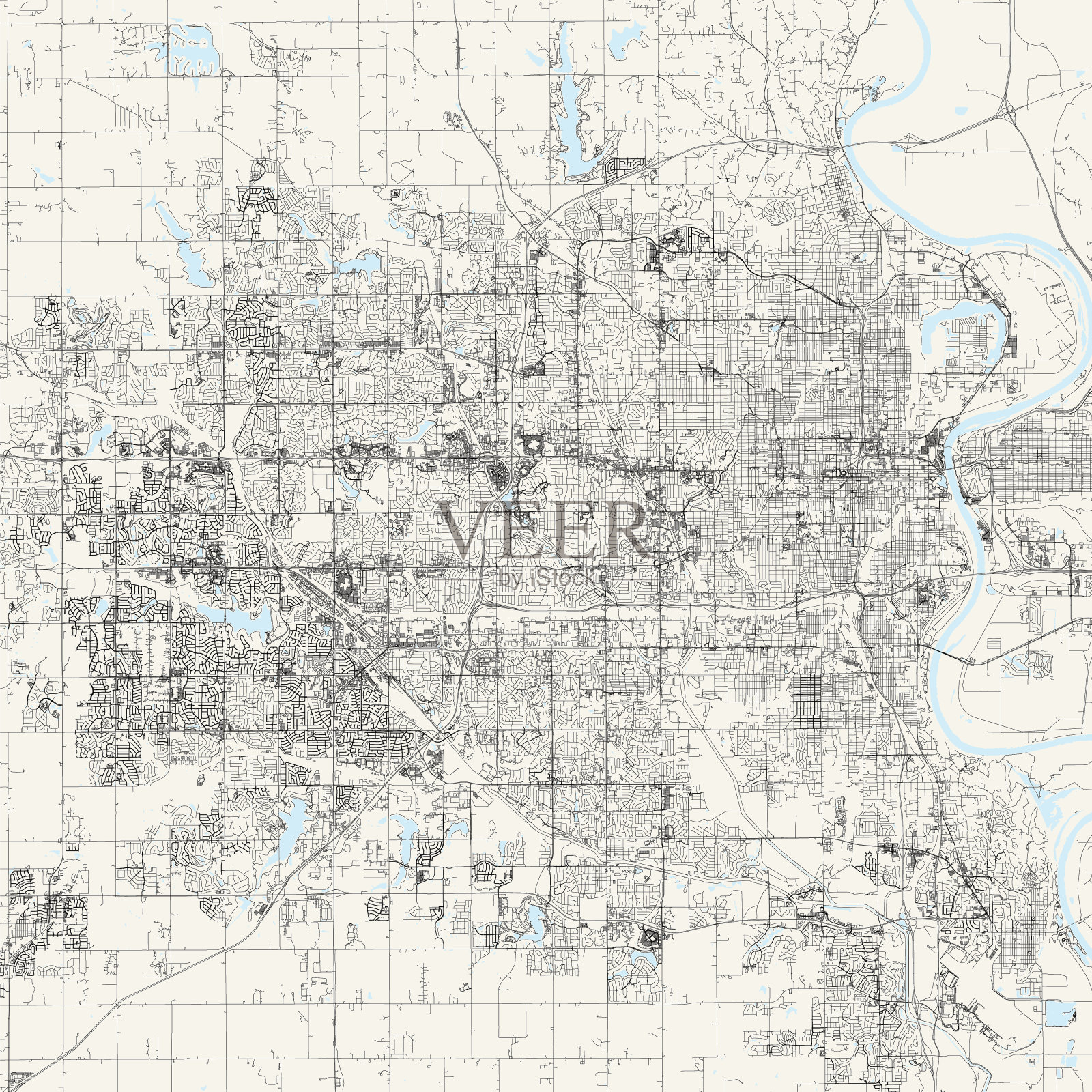 奥马哈，内布拉斯加州，美国矢量地图插画图片素材