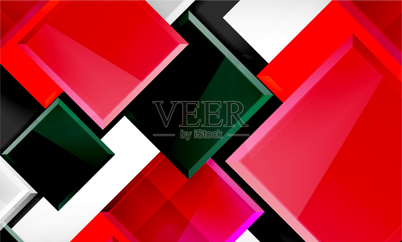 色彩鲜艳的方形几何块插画图片素材