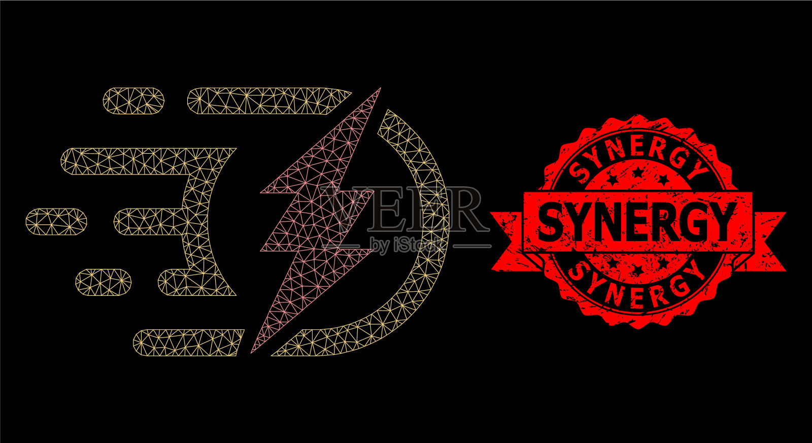 划伤协同邮票和多边形网络插画图片素材