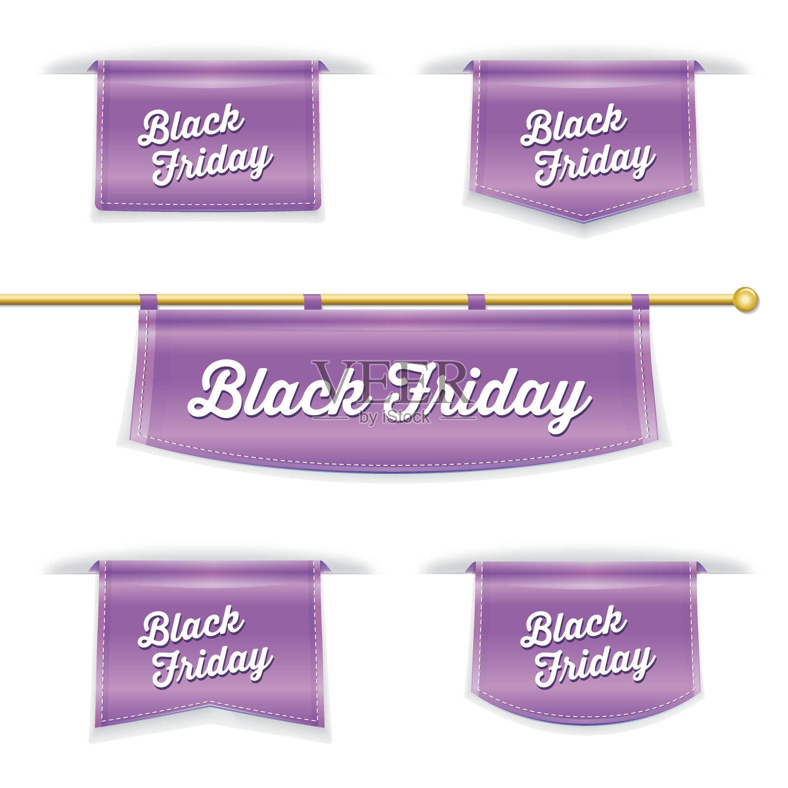 闪亮的3D折叠丝带书签与黑色星期五的文本设计元素图片