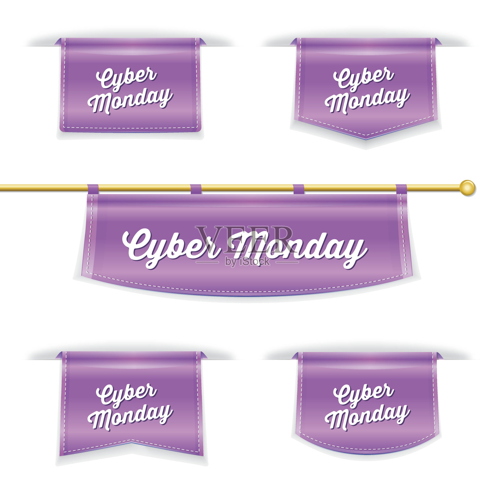 闪亮的3D折叠丝带书签与网络星期一的文本设计元素图片