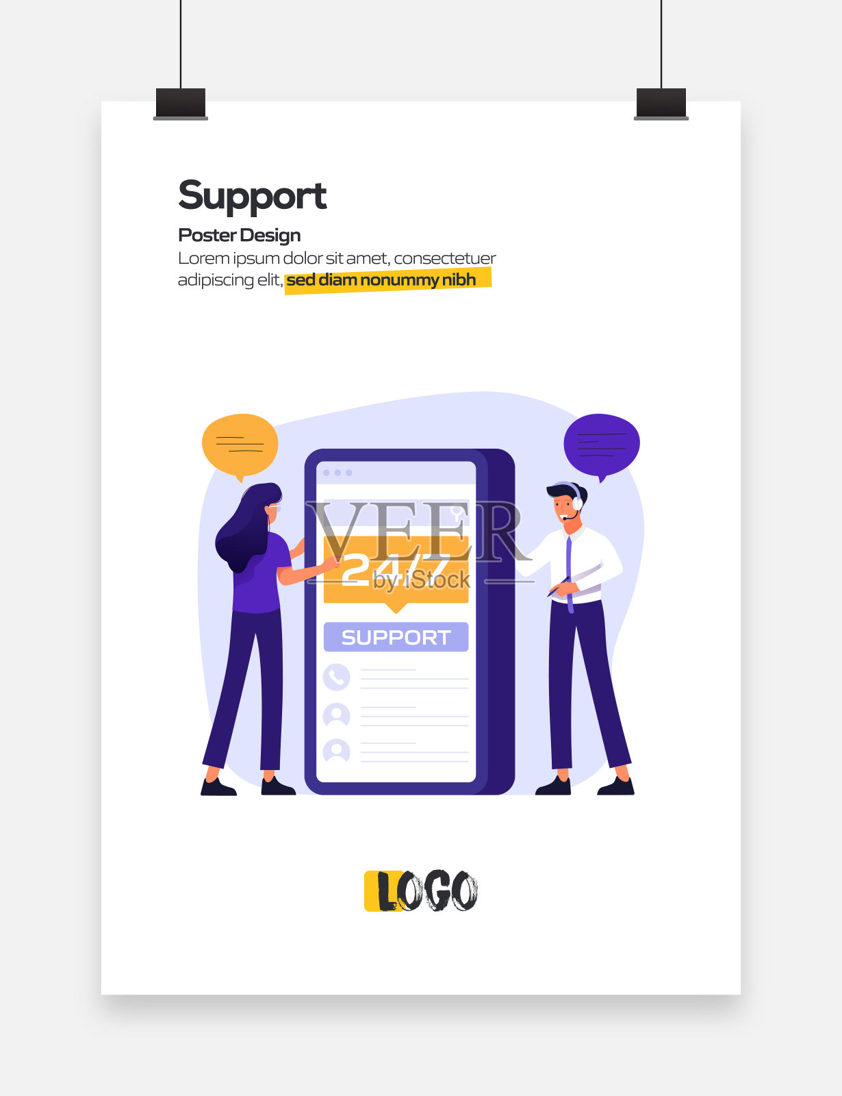 支持海报，封面和横幅的概念平面设计。现代平面设计矢量插图。插画图片素材