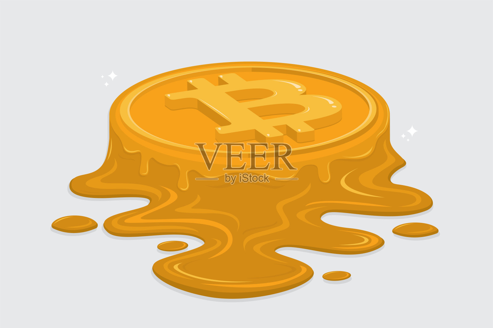 融化的黄金比特币插画图片素材