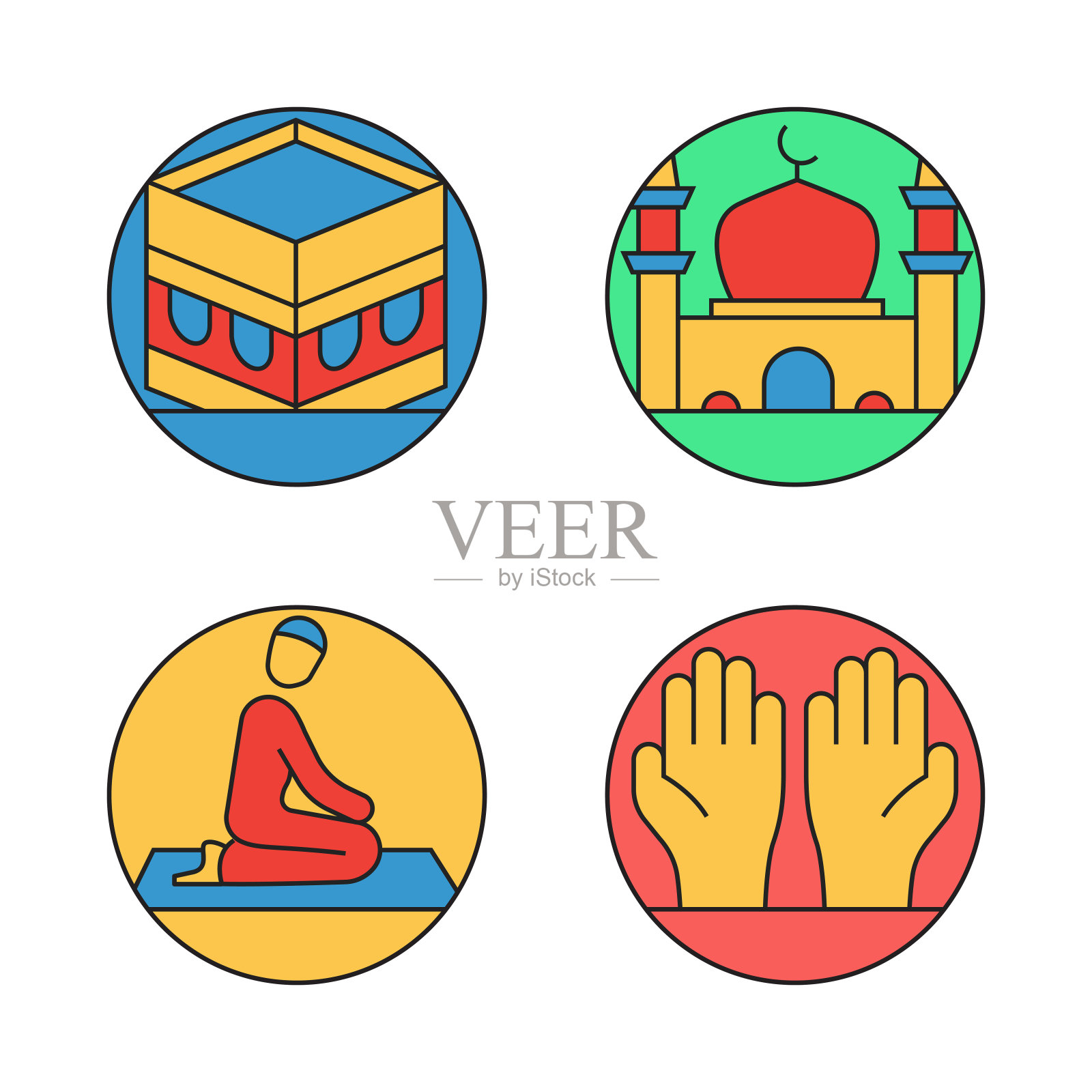 斋月相关的线条图标。轮廓符号矢量图插画图片素材