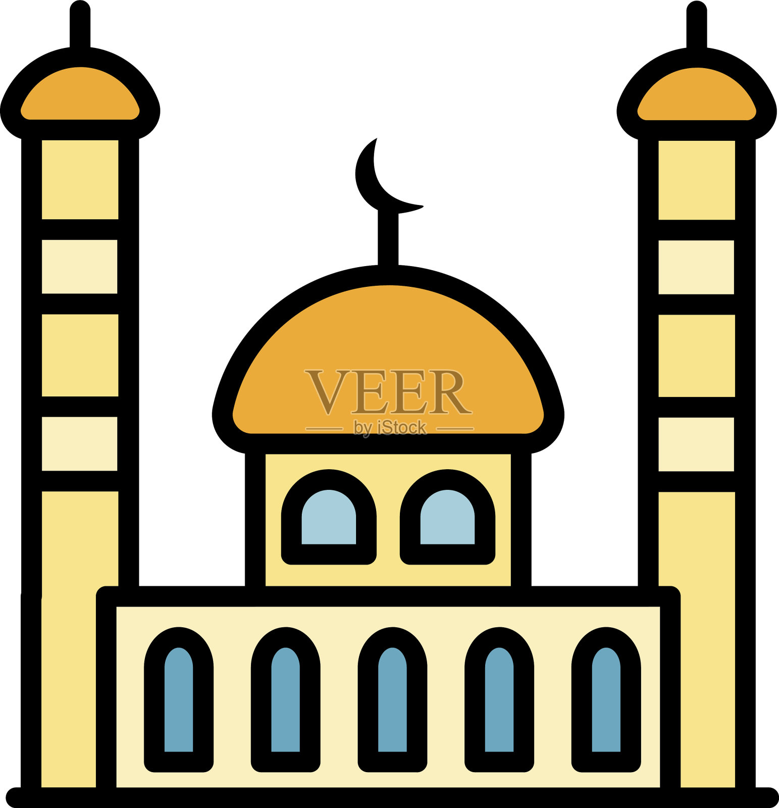 阿拉伯清真寺图标颜色轮廓插画图片素材