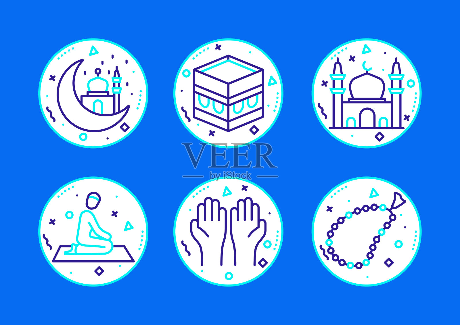 斋月相关的线条图标。轮廓符号矢量图插画图片素材