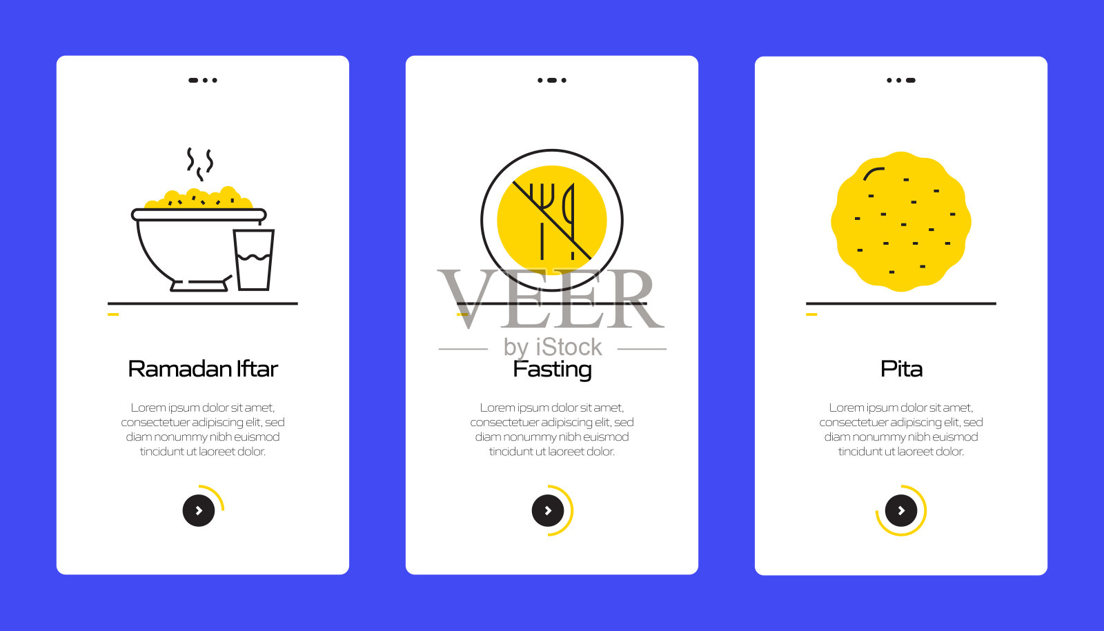 Ramadan概念内置平板图标的移动应用页面屏幕。用户体验，用户界面设计模板矢量插图插画图片素材