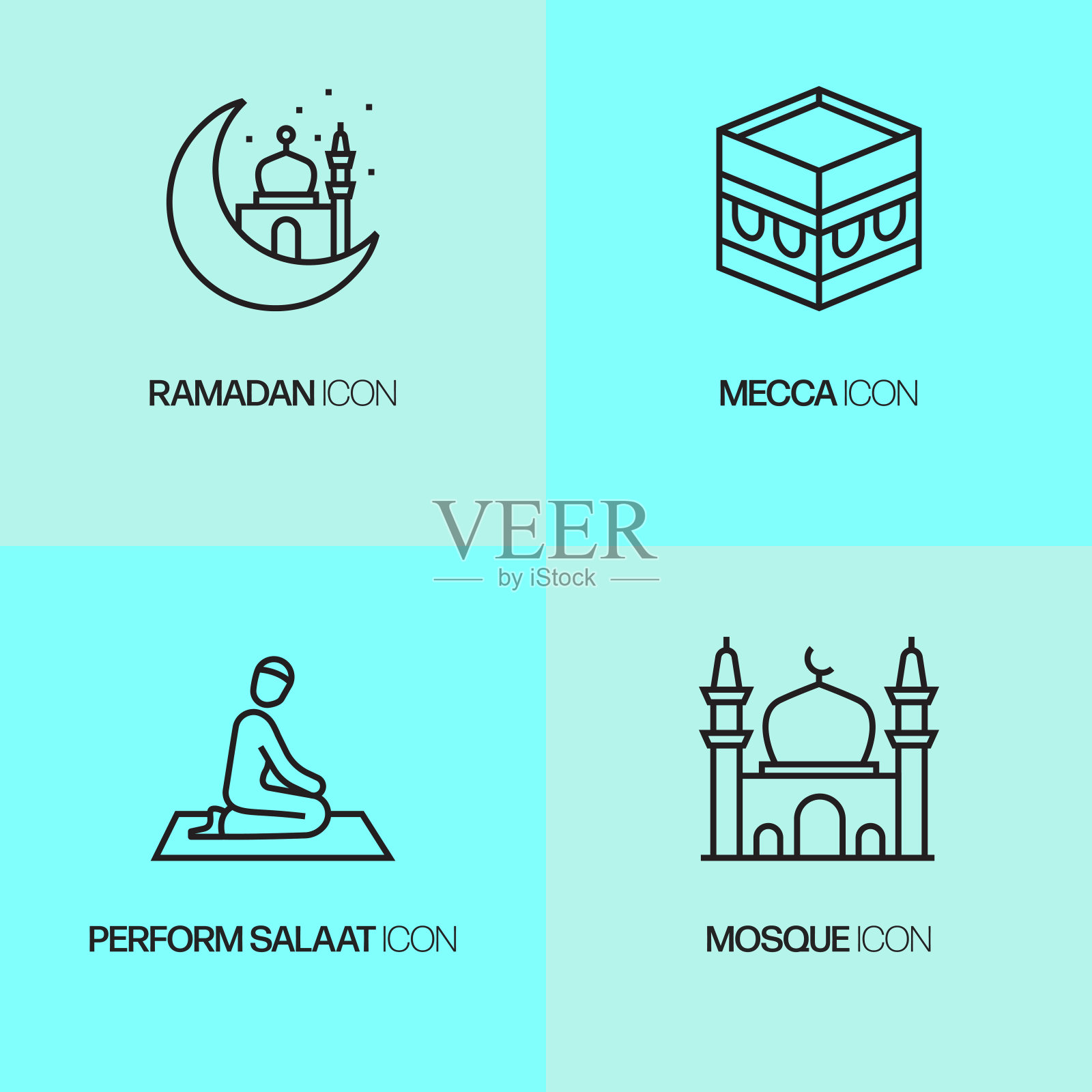 斋月相关的线条图标。轮廓符号矢量图插画图片素材