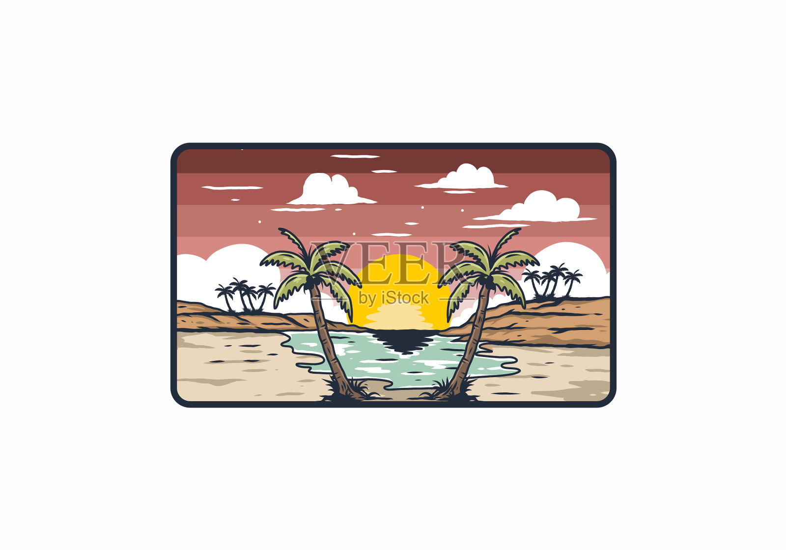 复古海湾海滩图插画图片素材