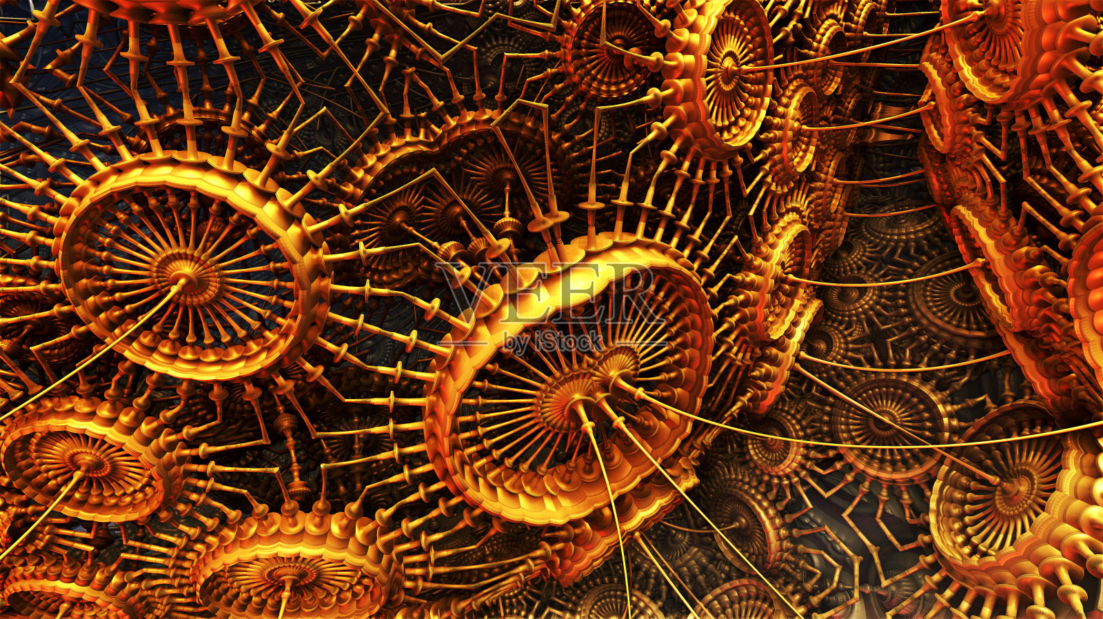 金质建筑结构，抽象金属造型的古文明建筑机械照片摄影图片