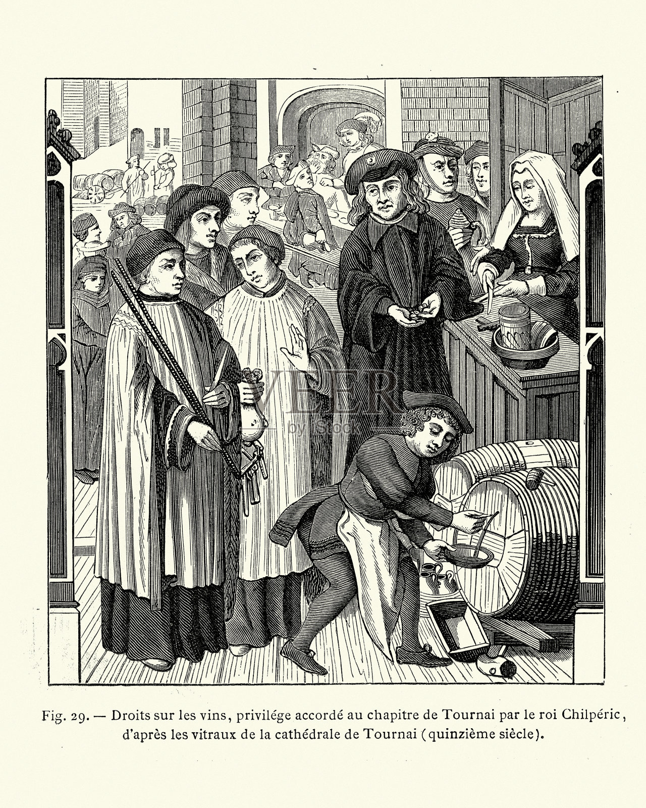 中世纪，葡萄酒权利，图尔奈，比利时，15世纪插画图片素材