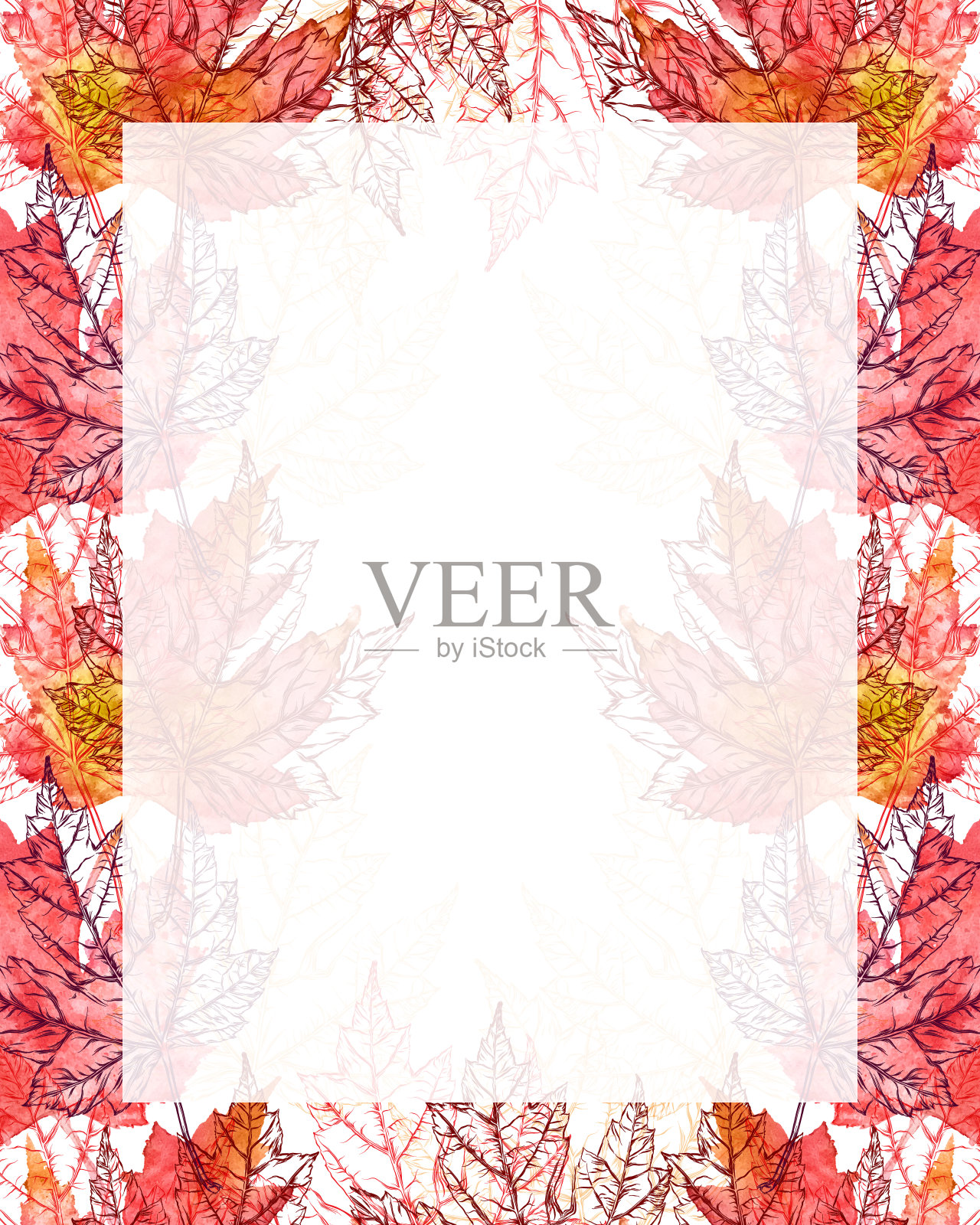 枫叶矢量水彩和墨水模式与复制空间插画图片素材