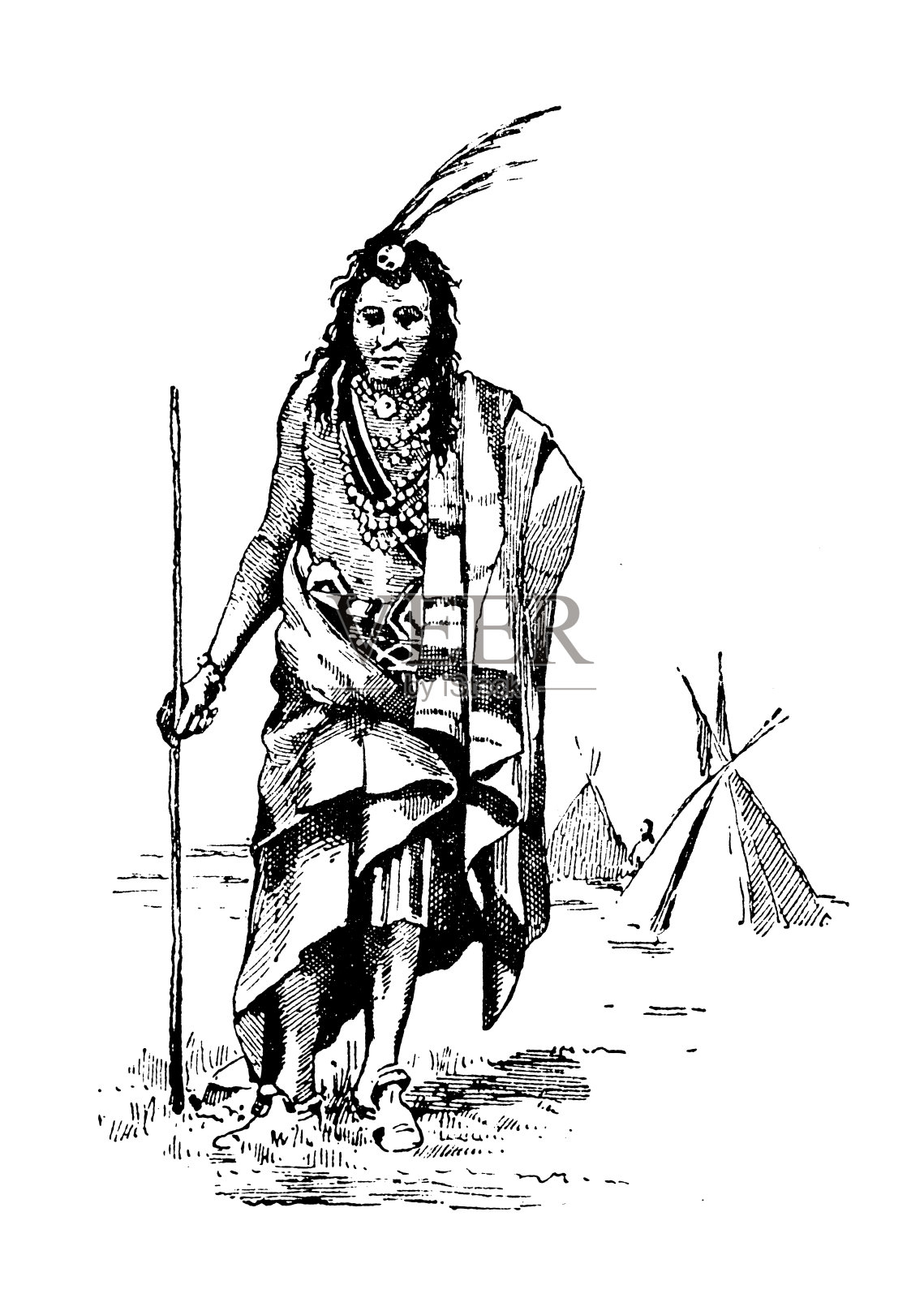 古董插画:北美土著插画图片素材