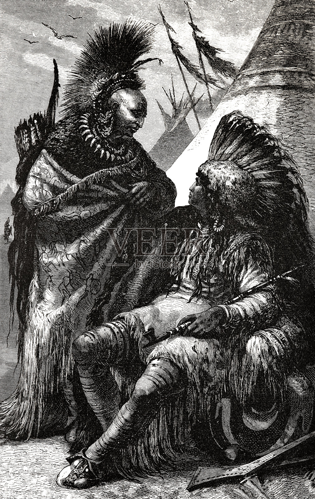 阿西尼伯恩的两个首领在聊天插画图片素材