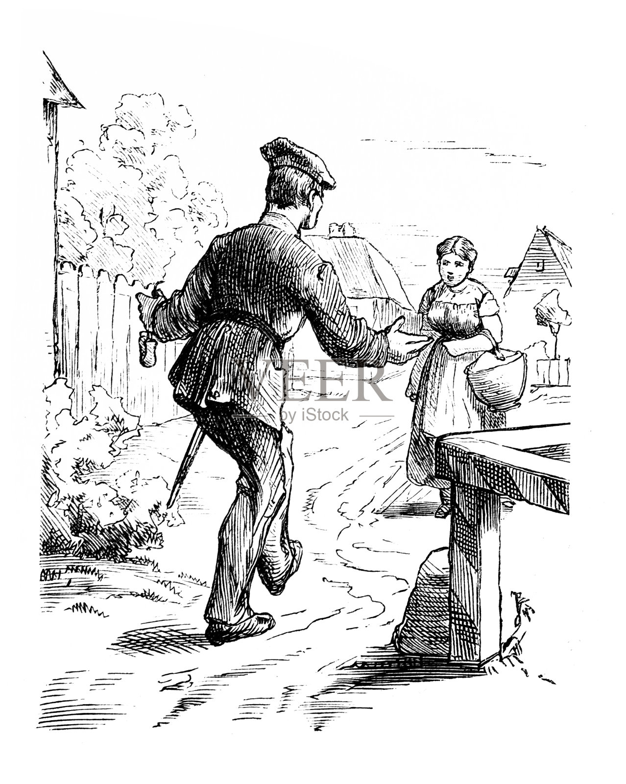 士兵和他的女人插画图片素材