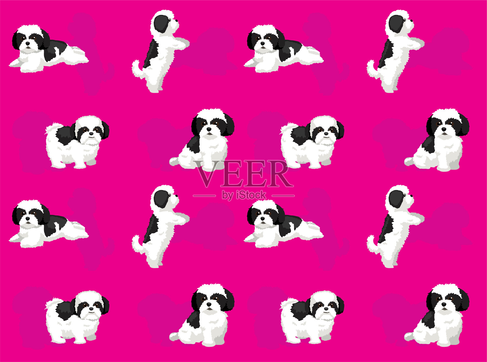 狮子狗黑大衣可爱的卡通无缝壁纸背景插画图片素材