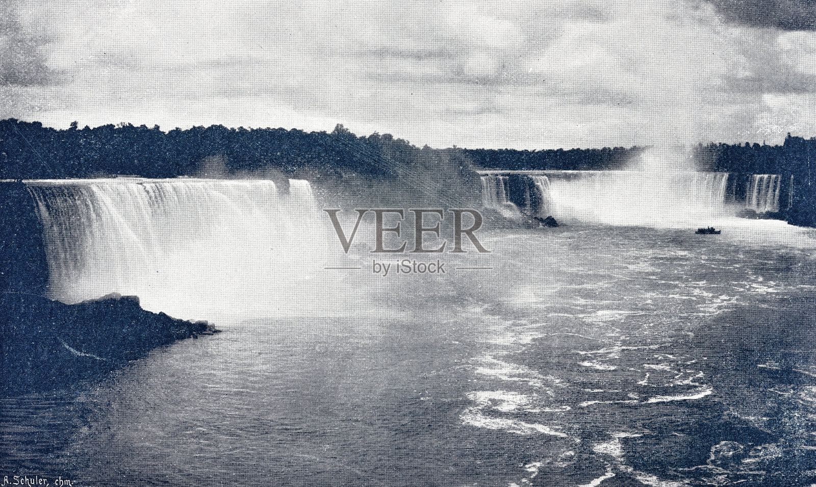 尼亚加拉瀑布前有一艘汽船插画图片素材