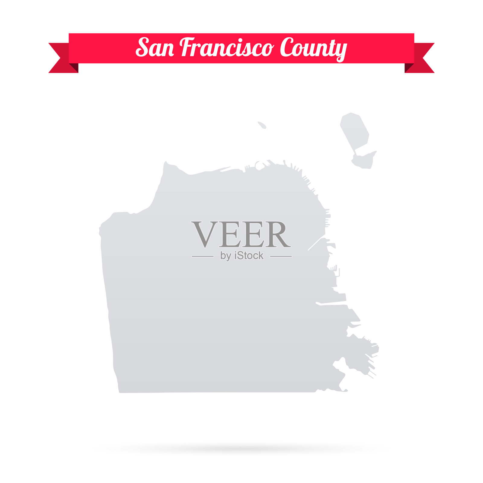 加州旧金山县。白底红旗地图插画图片素材