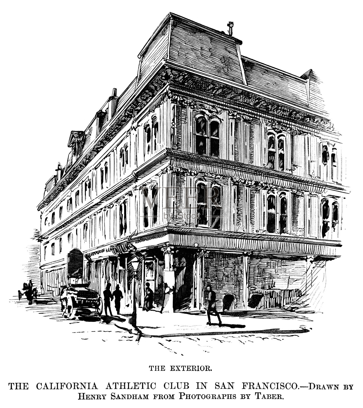 位于旧金山的加州运动俱乐部的外观插画图片素材