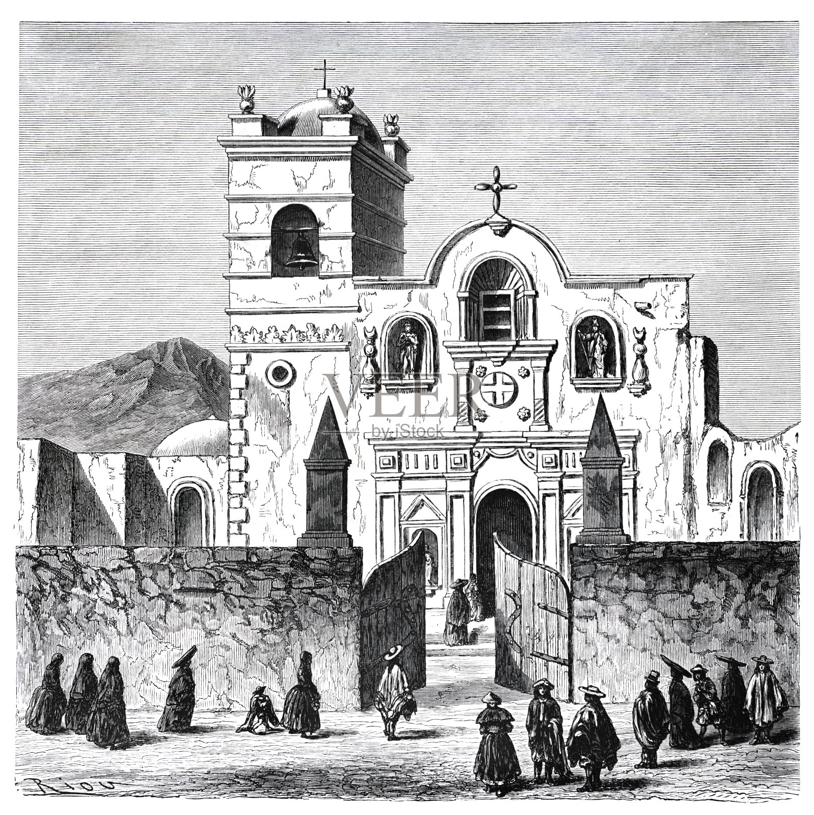 秘鲁旧金山阿雷基帕大教堂1862年插画图片素材
